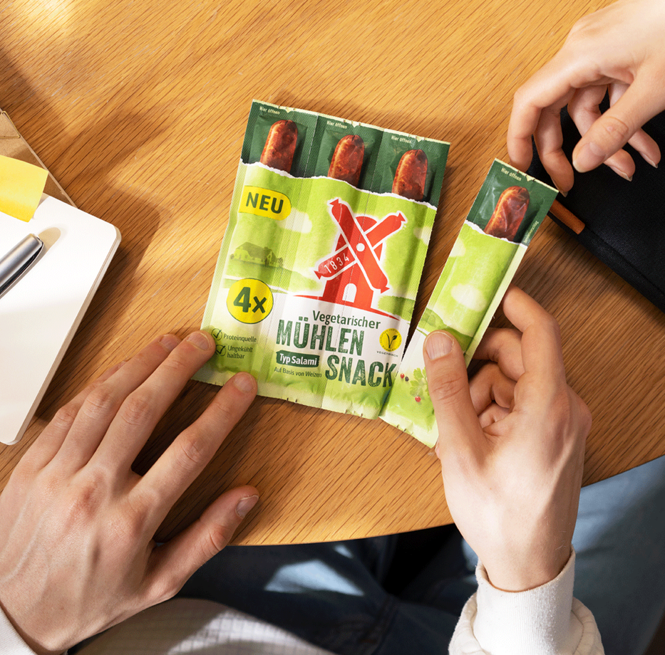 Das Produkt erfreut sich großer Beliebtheit Vegetarischer Mühlen Snack Salami Rügenwalder Mühle 