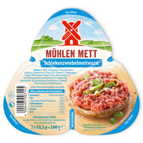 Muehlen Mett Schinken-Zwiebel 100g Front 4000405003145 Packshot