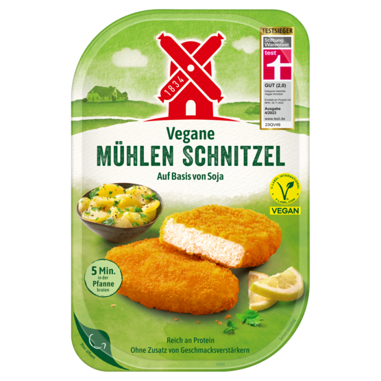 4000405005002 Vegane Mühlen Schnitzel 180g mit Testsiegel "gut" der Stiftung Warentest