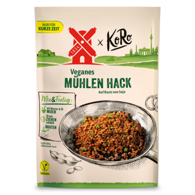 Mix & fertig veganes Mühlen Hack von Rügenwalder x KoRo. Nur für kurze Zeit erhältlich - aber lange haltbar