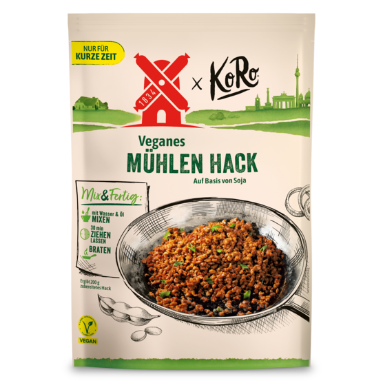 Mix & fertig veganes Mühlen Hack von Rügenwalder x KoRo. Nur für kurze Zeit erhältlich - aber lange haltbar