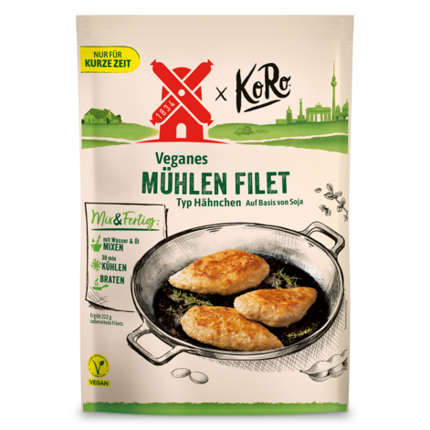 Mix & fertig Vegane Hähnchenbrust Filets von Mühlen x KoRo. Wie Teig formbar. Wie Fleisch brat-, grill und frittierbar. Schmeckt auch so. Ganz easy to mix & immer frisch. Nur kurz erhältlich - aber lange haltbar