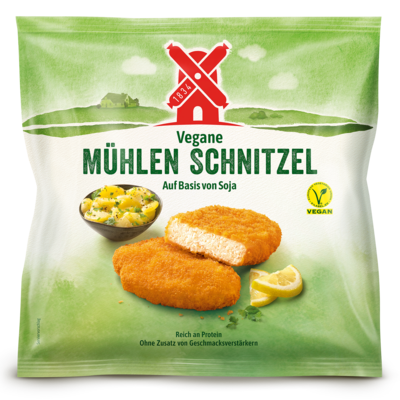 4000405001202 Vegane Mühlen Schnitzel 900g Tiefkühlbeutel Front Teaser, Rügenwalder Mühle