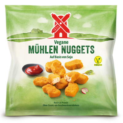 4000405001226 Vegane Mühlen Nuggets 1000g Tiefkuehlbeutel Front, Rügenwalder Mühle