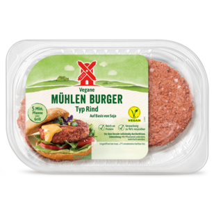 Vegane Mühlen Burger Typ Rind TF 220g Packshot - Rügenwalder Mühle GTIN 4000405001592