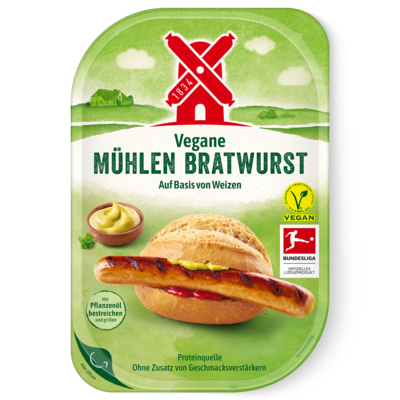 Vegane Mühlen Bratwurst 180g Packshot - Rügenwalder Mühle GTIN 4000405001752