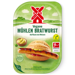 Vegane Mühlen Bratwurst 180g Packshot - Rügenwalder Mühle GTIN 4000405001752