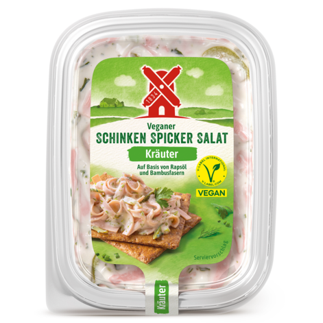 Veganer Schinken Spicker Salat Kräuter 150g Feinkostsalat vegan Packshot - Rügenwalder Mühle GTIN 4000405002711