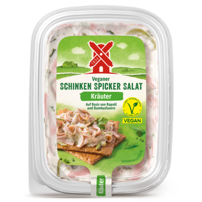Veganer Schinken Spicker Salat Kräuter 150g Feinkostsalat vegan Packshot - Rügenwalder Mühle GTIN 4000405002711