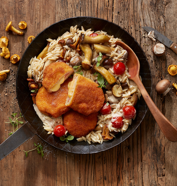 Vegane Cordons Bleus mit Orzo und gebratenen Pilzen2