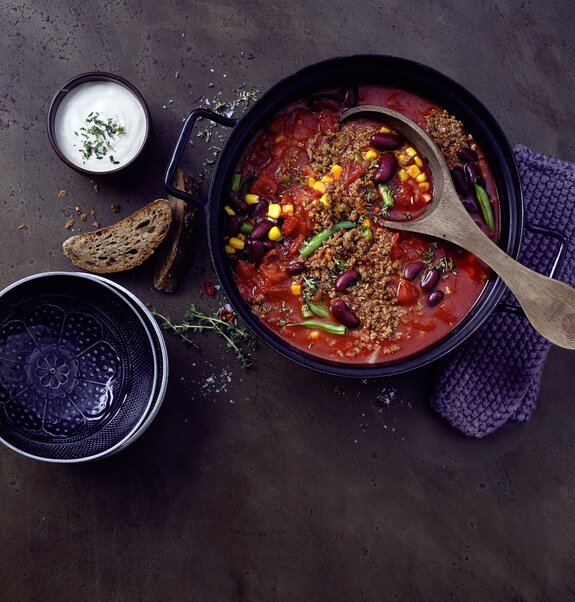 Chili sin Carne mit veganem Hack
