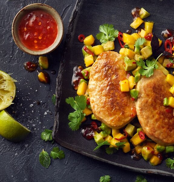 Vegane Filets mit Mangosalat