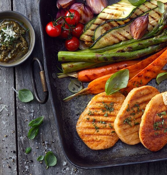 Vegane Filets mit Grillgemüse