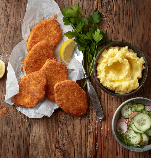 Vegane Schnitzel mit Kartoffelpüree