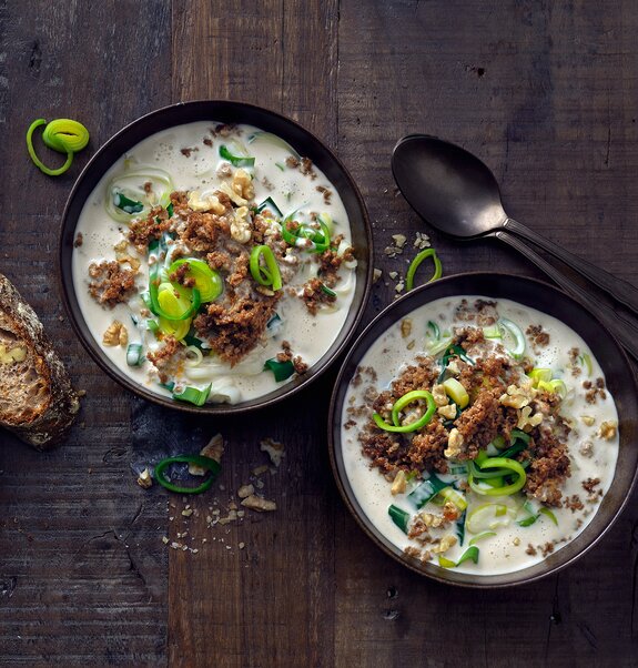 Vegetarische Hack-Lauch-Suppe