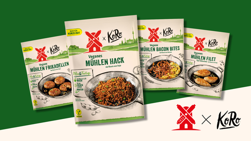 Pressebild RWM x KoRo: vegane Mix & Fertig Produkte: Hack, Frikadellen, Filets, Bacon Bites
