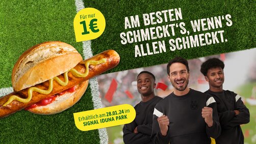 Pressebild BVB x RWM: vegane Bratwurst im Stadion für 1,-€ im Signal Iduna Park