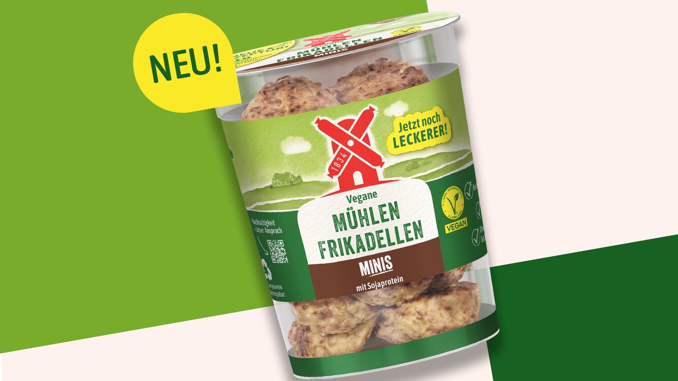 Neue Optik und neue Rezeptur für die veganen Mühlen Frikadellen Minis. Jetzt noch leckererer Geschmack: Die Rügenwalder Mühle hat die Rezeptur eines seiner beliebtesten Produkte noch weiter verbessert.
